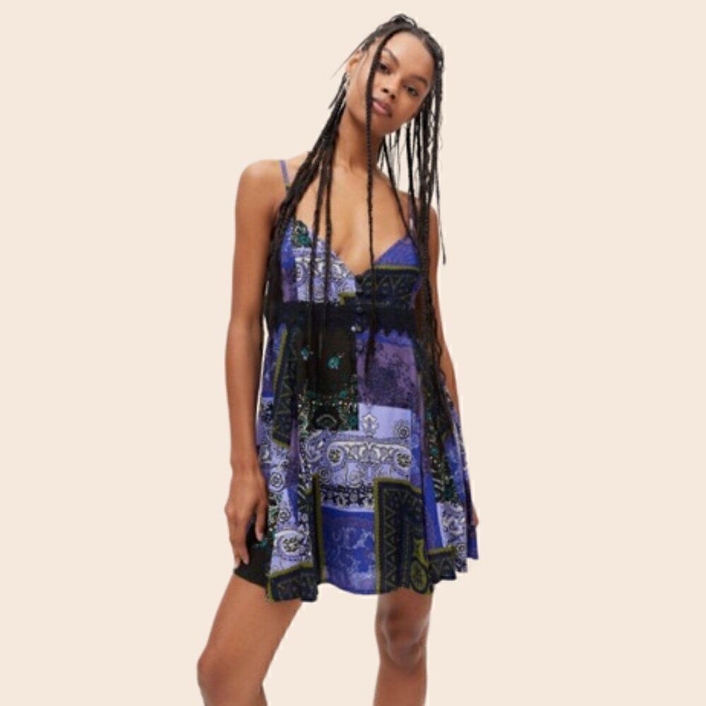 UO Dark Blue Azalea Lace Inset Frock Dress Size Small NWT - Picture 1 of 13